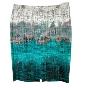 Olivia & Martin Pencil Skirt Womens 12 Gray Blue Ombre Abstract Business Casual